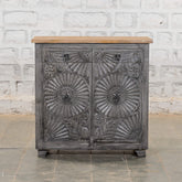 Indian Mango Wood Hand Carved Cabinet Grey